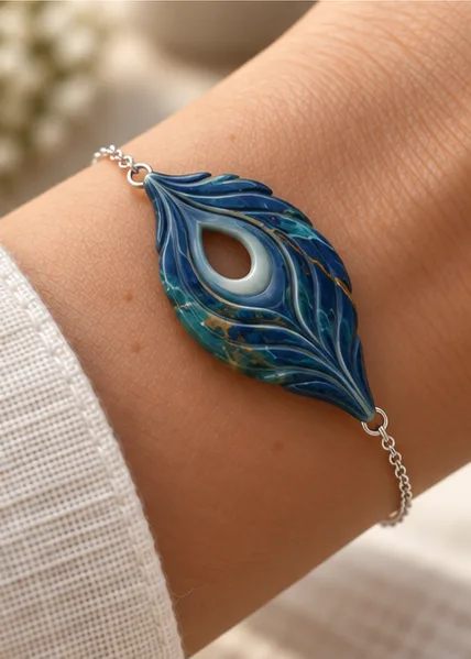 Midnight peacock bracelet on a wrist